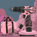 COMOWARE Pink Cordless Drill Set for Women, 12V Lightweight Electric Screwdriver with 3/8" Keyless Chuck, 1.5Ah Battery - Portable Power Drill Kit with Pink Tool Bag for Home DIY Projects
