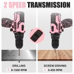 COMOWARE Pink Cordless Drill Set for Women, 12V Lightweight Electric Screwdriver with 3/8" Keyless Chuck, 1.5Ah Battery - Portable Power Drill Kit with Pink Tool Bag for Home DIY Projects