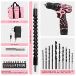 COMOWARE Pink Cordless Drill Set for Women, 12V Lightweight Electric Screwdriver with 3/8" Keyless Chuck, 1.5Ah Battery - Portable Power Drill Kit with Pink Tool Bag for Home DIY Projects