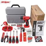 Hi-Spec 58pc Red 8V USB Electric Power Cordless Drill Driver and Home DIY Tool Kit Set. Screw Driver and Drill Bit Set Accessories, Pliers and Hammer In a Toolbox Case