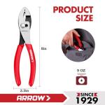 ARROW 8" Slip Joint Pliers, Pliers Tool with Thick Dip-Grip Handle, Strong Grip Jaws, High Carbon Steel, Pliers for Gripping, Loosening Nuts and Bolts, Cutting Steel Wire
