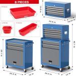 Tool Chest 8-Drawer | 42'' Large Rolling Tool Chest with Wheels | Detachable Top Metal Tool Box | Garage Storage Cabinet for Repair Room,Warehouse | Rolling Tool Box with Hooks,Liners,Tray Divider