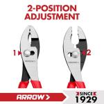 ARROW 8" Slip Joint Pliers, Pliers Tool with Thick Dip-Grip Handle, Strong Grip Jaws, High Carbon Steel, Pliers for Gripping, Loosening Nuts and Bolts, Cutting Steel Wire