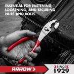 ARROW 8" Slip Joint Pliers, Pliers Tool with Thick Dip-Grip Handle, Strong Grip Jaws, High Carbon Steel, Pliers for Gripping, Loosening Nuts and Bolts, Cutting Steel Wire