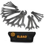 ELEAD Super-Thin Open End Wrench Set | 19-Piece SAE & Metric Sizes | CR-V Nickel Plated | Ultra-Slim Design | Corrosion-Resistant | Durable Roll-Up Pouch for Mechanics