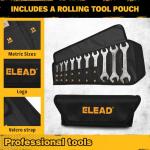 ELEAD Super-Thin Open End Wrench Set | 19-Piece SAE & Metric Sizes | CR-V Nickel Plated | Ultra-Slim Design | Corrosion-Resistant | Durable Roll-Up Pouch for Mechanics