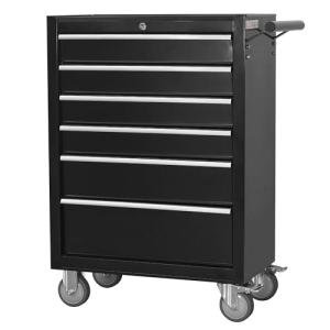 QSOSTNS 6-Drawer Rolling Tool Chest Cabinet, Large Capacity Metal Tool Box with Wheels and Keyed Locking, Roll Around Storage Organizer Tool Cart for Garage, Warehouse, Work Shop (Black)