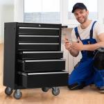 QSOSTNS 6-Drawer Rolling Tool Chest Cabinet, Large Capacity Metal Tool Box with Wheels and Keyed Locking, Roll Around Storage Organizer Tool Cart for Garage, Warehouse, Work Shop (Black)