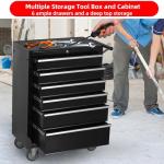 QSOSTNS 6-Drawer Rolling Tool Chest Cabinet, Large Capacity Metal Tool Box with Wheels and Keyed Locking, Roll Around Storage Organizer Tool Cart for Garage, Warehouse, Work Shop (Black)