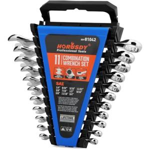 HORUSDY 11-Piece Sae Wrench Set | Combination Wrench Set with Organizer | 12 Point | 1/4" - 3/4" | Chrome Vanadium Steel