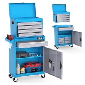 TUFFIOM 5-Drawer Rolling Tool Chest, Tool Storage Cabinet w/Drawers, Lockable Wheels, Detachable Top & Adjustable Shelf, Mechanic Tool Organizer Box for Garage, Workshop, Warehouse & Repair Shop