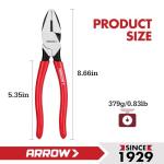 ARROW 8" High Leverage Linemans Pliers, Side Cutters, Linesman Pliers for Wire Cutting, Gripping