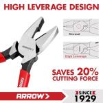 ARROW 8" High Leverage Linemans Pliers, Side Cutters, Linesman Pliers for Wire Cutting, Gripping
