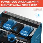 Veitorld Power Tool Organizer with Power Strip, 4 Drill Holders Tool Storage, Heavy Duty Rack for Garage Organization, Wall Mount Tool Organizer, Christmas Anniversary Birthday Gifts for Men Dad Him