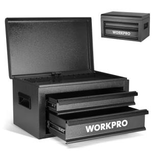 WORKPRO 15 Inch Metal Tool Box with 2 Drawers & 1 Top Storage, Heavy Duty Portable Tool Box with Handle for Garage, Office and Home, Up To 85 LBS Load Capacity