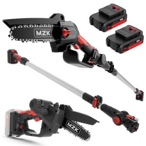 MZK 2-in-1 Cordless Pole Saw & Mini Chainsaw with 3 Replacement Chain, 20V Battery Pole Chainsaw, 4.5" Cutting Capacity, 13ft Reach Pole Saw for Tree Trimming(2 Batteries and Fast Charger Included)