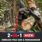 MZK 2-in-1 Cordless Pole Saw & Mini Chainsaw with 3 Replacement Chain, 20V Battery Pole Chainsaw, 4.5" Cutting Capacity, 13ft Reach Pole Saw for Tree Trimming(2 Batteries and Fast Charger Included)