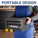WORKPRO 15 Inch Metal Tool Box with 2 Drawers & 1 Top Storage, Heavy Duty Portable Tool Box with Handle for Garage, Office and Home, Up To 85 LBS Load Capacity