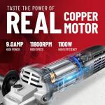 DCK 9.0 Amp Angle Grinder, 4-1/2 Inch Electric Grinder Power Tool, 11800 RPM, Auxiliary Handle and 2 Safety Guards, 6 Piece Discs, Copper Angle Grinder for Cutting, Grinding, Polishing (KSM17-115B)