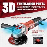 DCK 9.0 Amp Angle Grinder, 4-1/2 Inch Electric Grinder Power Tool, 11800 RPM, Auxiliary Handle and 2 Safety Guards, 6 Piece Discs, Copper Angle Grinder for Cutting, Grinding, Polishing (KSM17-115B)