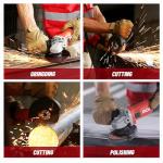 DCK 9.0 Amp Angle Grinder, 4-1/2 Inch Electric Grinder Power Tool, 11800 RPM, Auxiliary Handle and 2 Safety Guards, 6 Piece Discs, Copper Angle Grinder for Cutting, Grinding, Polishing (KSM17-115B)