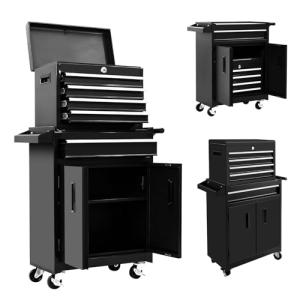 Steelite 5-Drawer Tool Chest with Wheels, Easy Lock Large Tool Box Organizer, Lockable Wheels & Sliding Drawers & Detachable Top & Adjustable Shelf, Metal Rolling Tool Cart for Garage Workshop