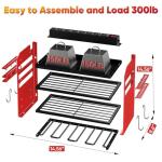 POKIPO Power Tool Organizer Wall Mount with Charging Station,Tool Storage Rack with 8 Outlet Power Strip,Heavy Duty Metal Battery Utility Rack with 4 Cordless Drill Holder 6.56 Ft Cord for Garage