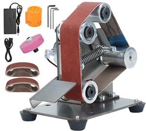 Mini Electric Belt-Sander Knife-Sharpener Sanding Machine - Small Bench Grinder Kit 7 Speed Adjustable Power Polisher DIY Polishing Grinding Tool For Knife Making, Wood Metal Working, Handcraft