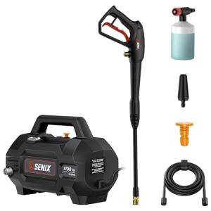 SENIX 13 Amp Electric Pressure Washer - 1700 PSI, 1.2 GPM, Compact with Foam Cannon, Spray Gun, 20-ft Hose, Turbo Nozzle, and 15° Spray Nozzles - Perfect for Cars and Driveways (HPWE13-L)