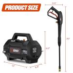 SENIX 13 Amp Electric Pressure Washer - 1700 PSI, 1.2 GPM, Compact with Foam Cannon, Spray Gun, 20-ft Hose, Turbo Nozzle, and 15° Spray Nozzles - Perfect for Cars and Driveways (HPWE13-L)