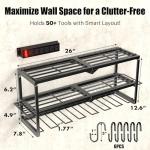 Spampur Power Tool Organizer Wall Mount with Charging Station, 8 Slots for Cordless Drill Hanger Storage, Tool Battery Holde with 4 Outlet Power Strip, Drill Holder Heavy Duty Garage Organizers
