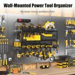 Spampur Power Tool Organizer Wall Mount with Charging Station, 8 Slots for Cordless Drill Hanger Storage, Tool Battery Holde with 4 Outlet Power Strip, Drill Holder Heavy Duty Garage Organizers