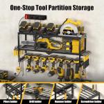 Spampur Power Tool Organizer Wall Mount with Charging Station, 8 Slots for Cordless Drill Hanger Storage, Tool Battery Holde with 4 Outlet Power Strip, Drill Holder Heavy Duty Garage Organizers