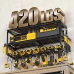 Spampur Power Tool Organizer Wall Mount with Charging Station, 8 Slots for Cordless Drill Hanger Storage, Tool Battery Holde with 4 Outlet Power Strip, Drill Holder Heavy Duty Garage Organizers