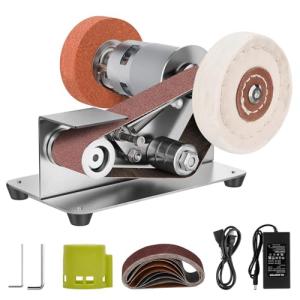 Mini Belt Sander, 7 Adjustable Speed Electric Knife Sharpener, 15 Degree Belt Grinder, Power Belt Sander for Metal Working and Woodworking