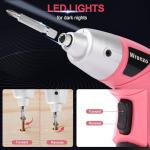 Wrenzo Electric Screwdriver, 3.6V Cordless & Rechargeable Screwdriver Set, 28pc Drill Set with Led Lights, USB Charging Cable, Tool Knife, Pink