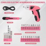 Wrenzo Electric Screwdriver, 3.6V Cordless & Rechargeable Screwdriver Set, 28pc Drill Set with Led Lights, USB Charging Cable, Tool Knife, Pink