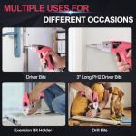 Wrenzo Electric Screwdriver, 3.6V Cordless & Rechargeable Screwdriver Set, 28pc Drill Set with Led Lights, USB Charging Cable, Tool Knife, Pink