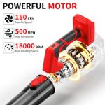 FULLYEA Cordless Leaf Blower, 6 Speed Modes, 500 CFM/150 MPH Leaf Blower Cordless with 3 Tubes & 2x4.0Ah Batteries, Battery Powered Leaf Blowers for Patio, Yard, Sidewalk, Garage Cleaning, Lawn Care