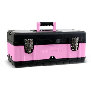 Pink Power Pink Tool Box for Women - 18" Small Metal & Plastic Portable Lightweight Locking Empty Toolbox Chest - Craft Tote Storage Case Organizer for Ladies Mini Tool Set Kit
