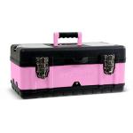 Pink Power Pink Tool Box for Women - 18" Small Metal & Plastic Portable Lightweight Locking Empty Toolbox Chest - Craft Tote Storage Case Organizer for Ladies Mini Tool Set Kit