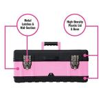Pink Power Pink Tool Box for Women - 18" Small Metal & Plastic Portable Lightweight Locking Empty Toolbox Chest - Craft Tote Storage Case Organizer for Ladies Mini Tool Set Kit