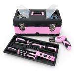 Pink Power Pink Tool Box for Women - 18" Small Metal & Plastic Portable Lightweight Locking Empty Toolbox Chest - Craft Tote Storage Case Organizer for Ladies Mini Tool Set Kit