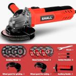 7.5Amp 4-1/2 Inch 12000 RPM Angle Grinder with 2 Guards, 3 Cutting Wheels, 3 Discs, Non-Slip Handle and Carbon Brush for Metal and Wood