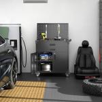 GangMei Tool Cart with Wheels and 2 Drawers, Metal Garage Storage Cabinet with Lockable Doors, Pegboard and 4 Hooks for Garage, Workshop, Tool Chest, Heavy Duty Work Bench, Black, Assembly Required