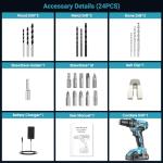 21V Power Drill Cordless, Bamse Electric Drill Set with 2.0Ah Battery Charger, 3/8”Keyless Chuck, 2 Variable Speed, 18+1 Torque, 20pcs Driver Bits and Belt Hook for DIY Projects, Blue