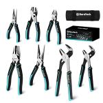 DURATECH 7-Piece Pliers Set with Rolling Pouch, Premium Cr-Ni Construction (10", 8" Groove Joint Pliers, 8", 6" Long Needle Nose, 8" Linesman, 6" Slip Joint, 6" Diagonal) for Basic Repair