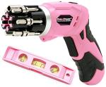 Pink Power Cordless Electric Screwdriver Set - 3.6V Rechargeable Pink Cordless Screwdriver Set for Women with Bubble Level and LED Light - Small Screw driver with Pivotal Handle and Fold-Out Bits