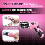 Pink Power Cordless Electric Screwdriver Set - 3.6V Rechargeable Pink Cordless Screwdriver Set for Women with Bubble Level and LED Light - Small Screw driver with Pivotal Handle and Fold-Out Bits