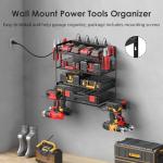 CCCEI Garage Tools Storage with Charging Station. Power Tool Battery Organizer Utility Shelf with Power Strip. 4 Drills Holder Wall Mount Rack, Black 4 Layer.